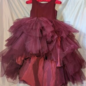 Tip Top Kids Girls' Burgundy Tulle High-low Party Dress